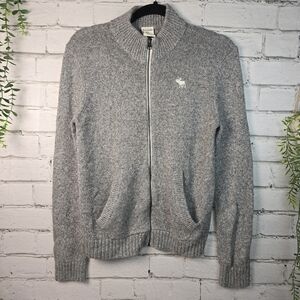 ABERCROMBIE AND FITCH ZIP FRONT CARDIGAN MOCK NECK GRAY KIDS XL